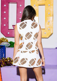 QUEEN OF SPARKLES Scattered Sequin & Rhinestone Football Tank in white - women's tank top - view 4
