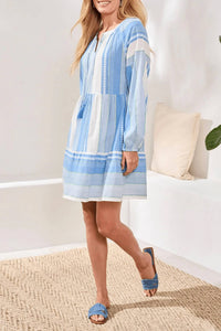 Tribal - Jacquard Balloon Sleeves Tiered Mini Dress