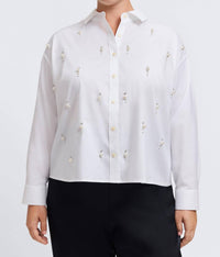 Foxcroft - Marina Pearl & Rhinestone Appliqué Long Sleeve Short Shirt