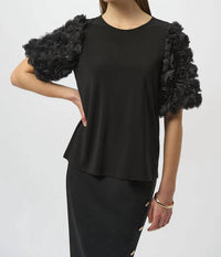Joseph Ribkoff - Rosette Embroidered Sleeves Top