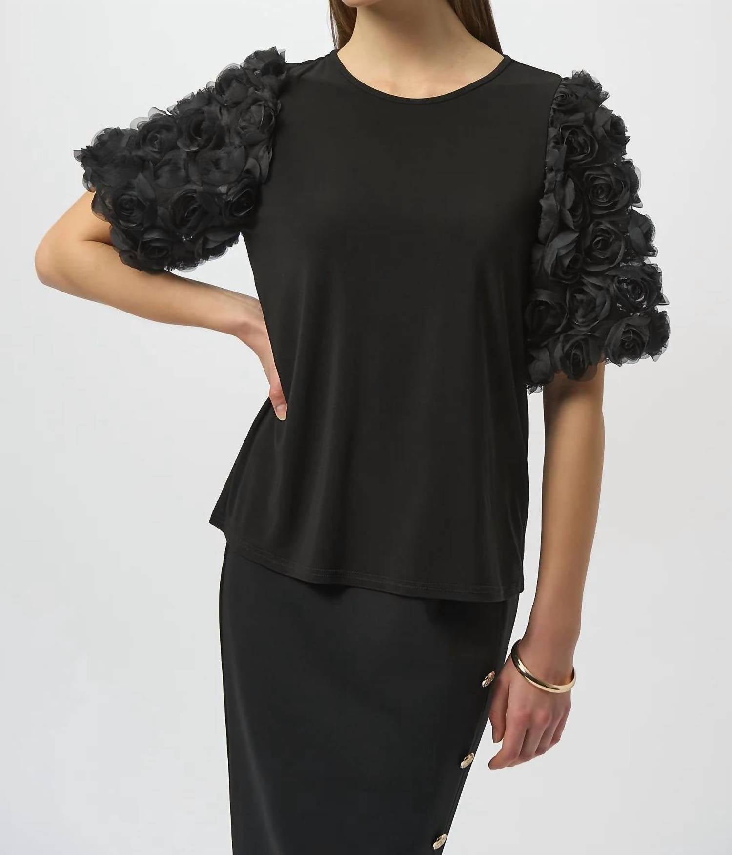 Joseph Ribkoff - Rosette Embroidered Sleeves Top