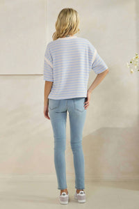 Tres Bien - Cloudy Striped Short Sleeves Top