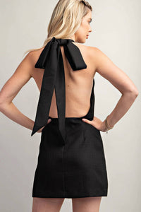 Glam - Halter Neck Back Bow Mini Dress