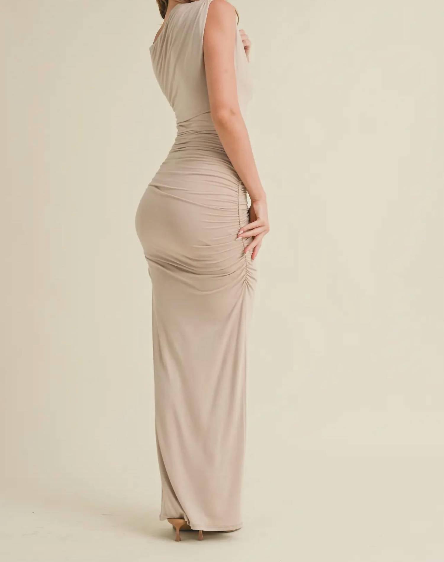 Klesis - Asymmetric Off Shoulder Ruched Maxi Dress