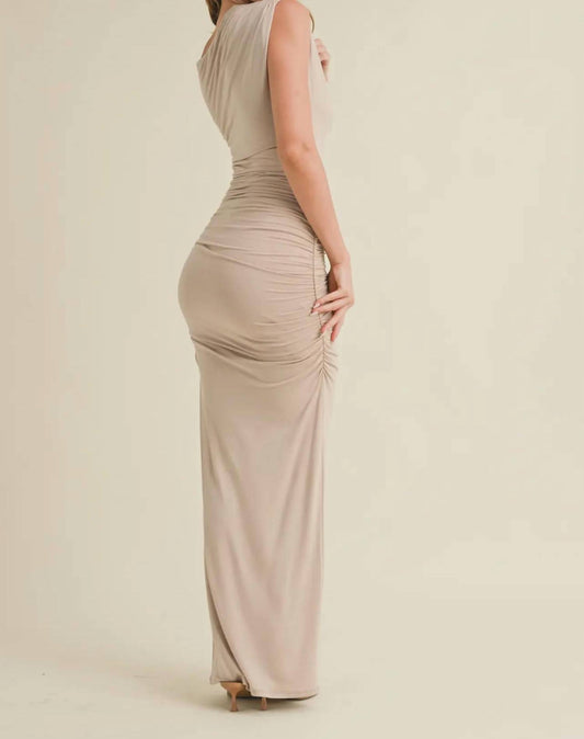 Klesis - Asymmetric Off Shoulder Ruched Maxi Dress