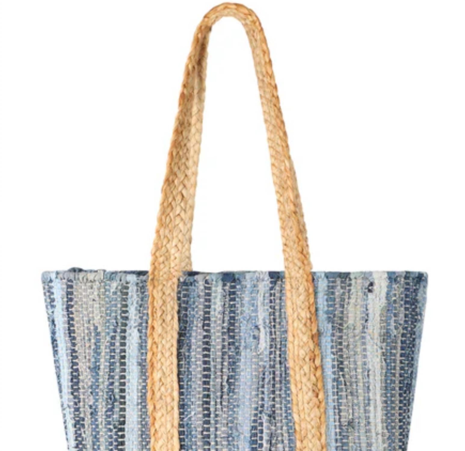 Vaan & Co. - Women's Denim Jute Handle Tote Bag
