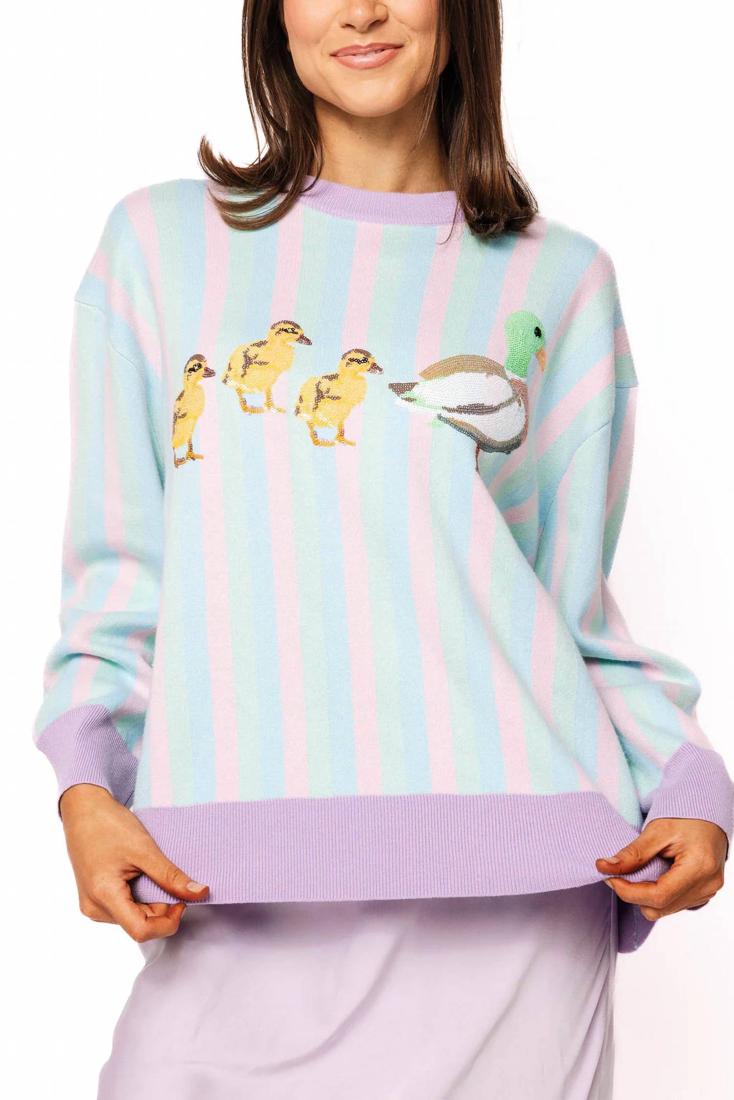 Queen Of Sparkles - Pastel Striped Duck & Chicks Sweater