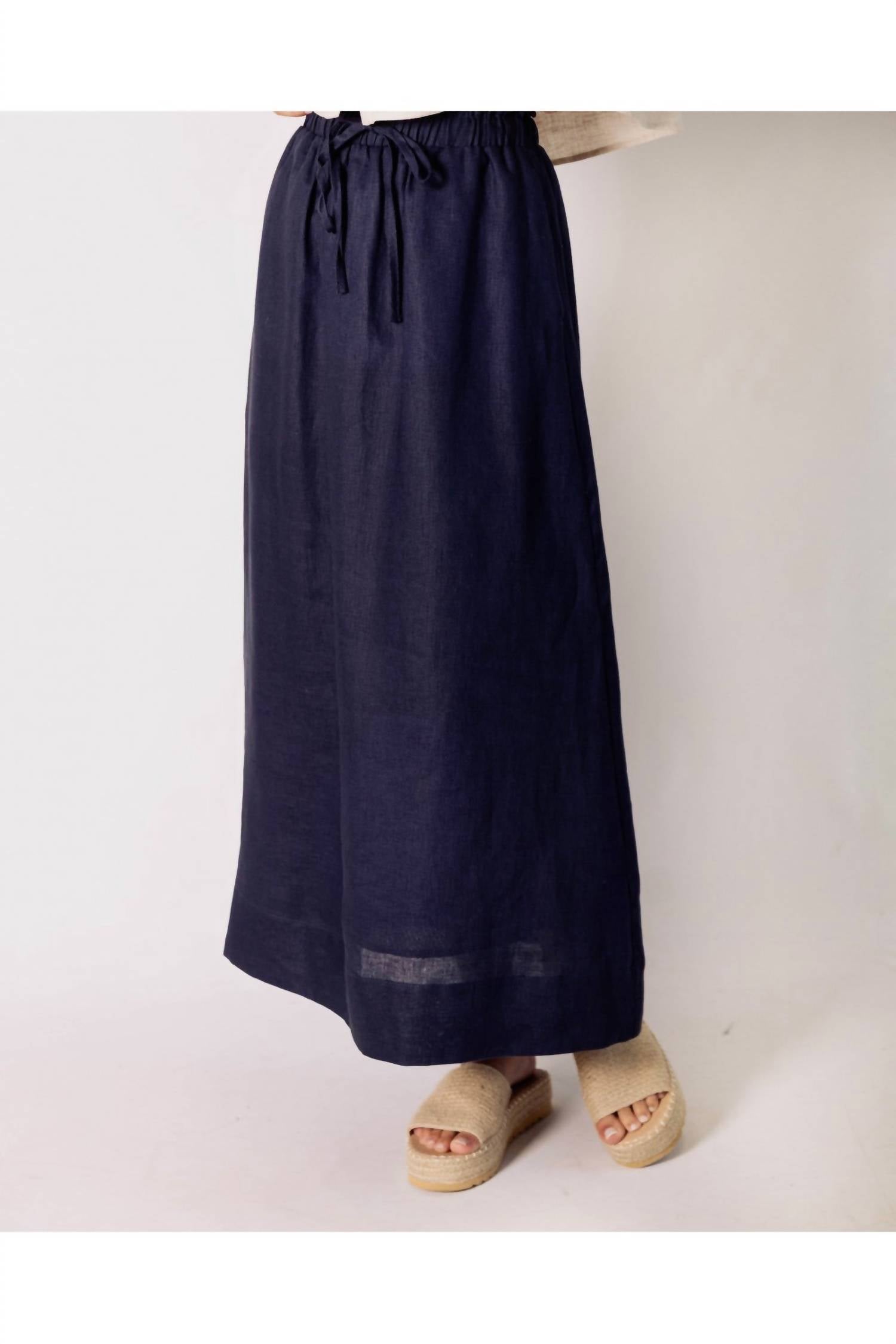 P.CILL Linen Long Skirt in navy - women's skirt - view 4