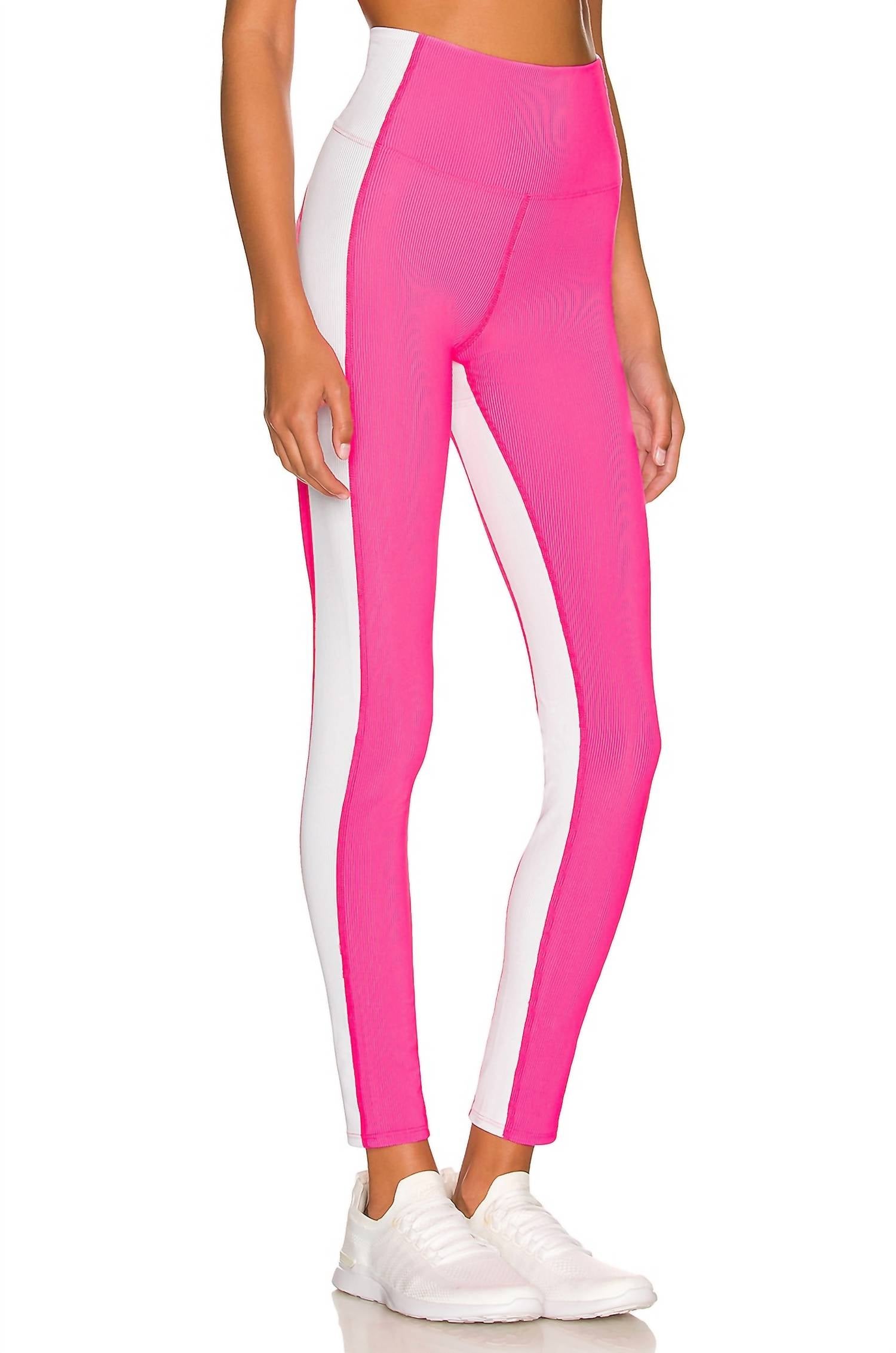 Beach Riot Colorblock Legging in neon pink white - women's pants - detail view