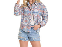 Rock & Roll Denim Aztec Knit Overshirt in blue - women's shirt