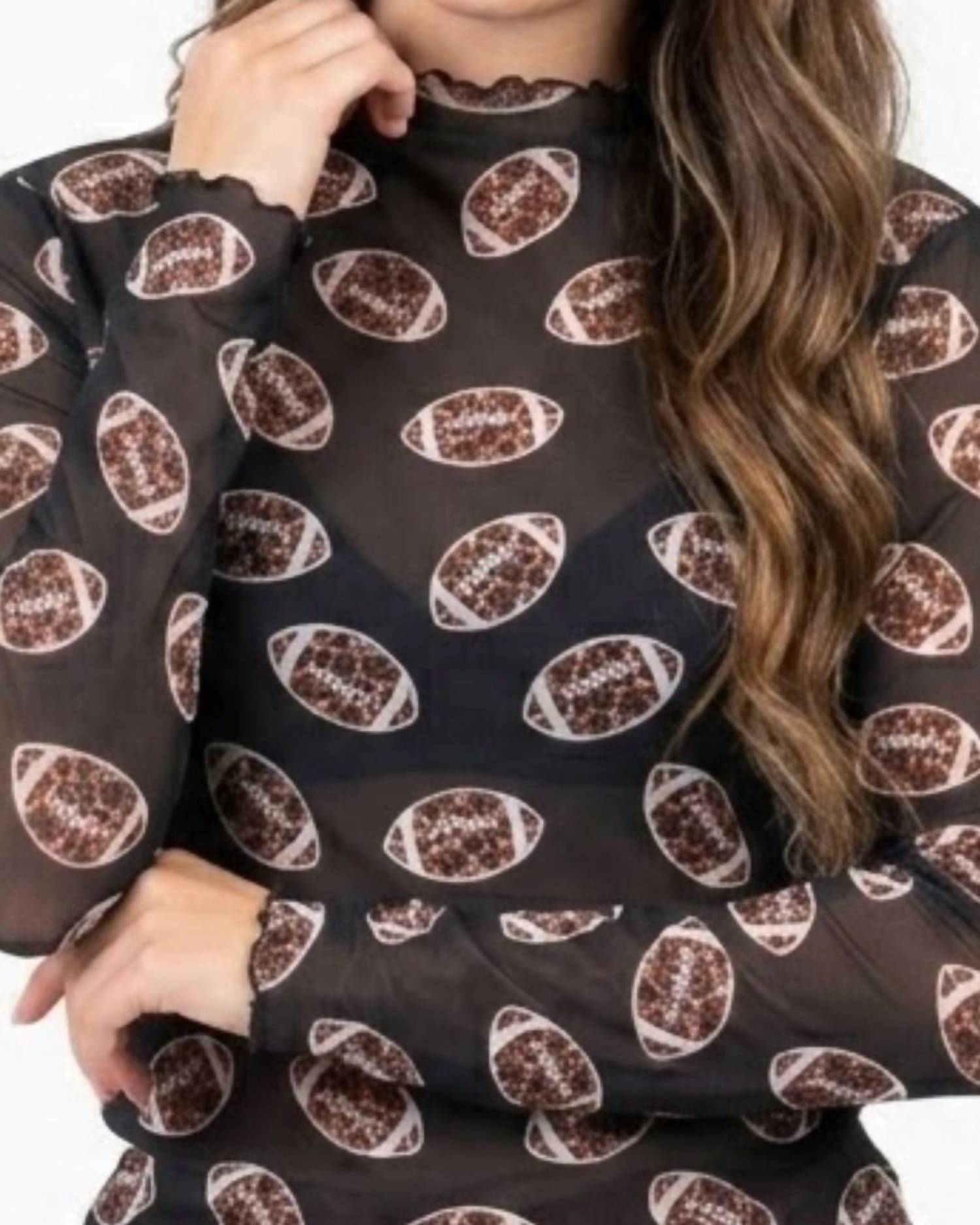 Main Strip - Leopard Football Long Sleeve Mesh Top