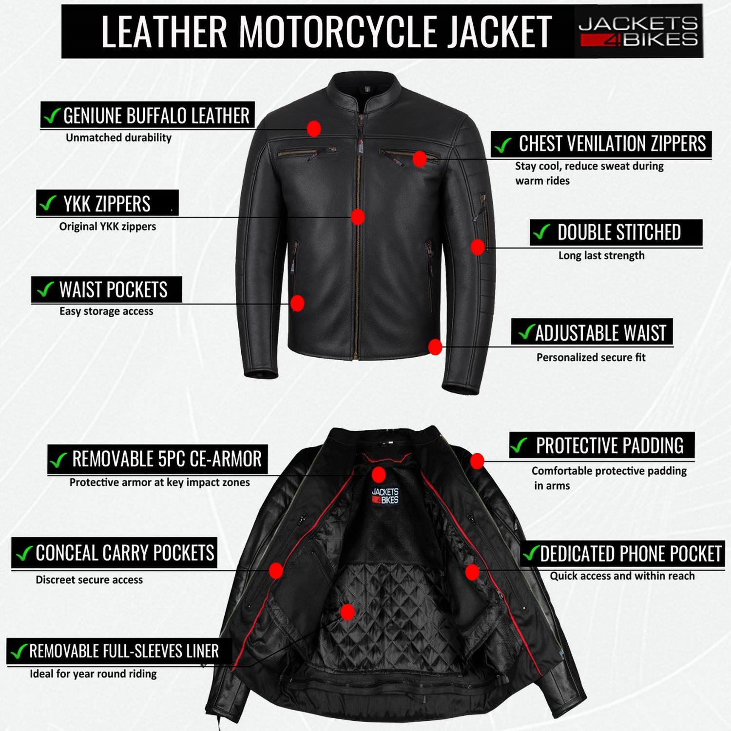 Jackets 4 Bikes - Men’s Buffalo Leather Motorcycle Jacket