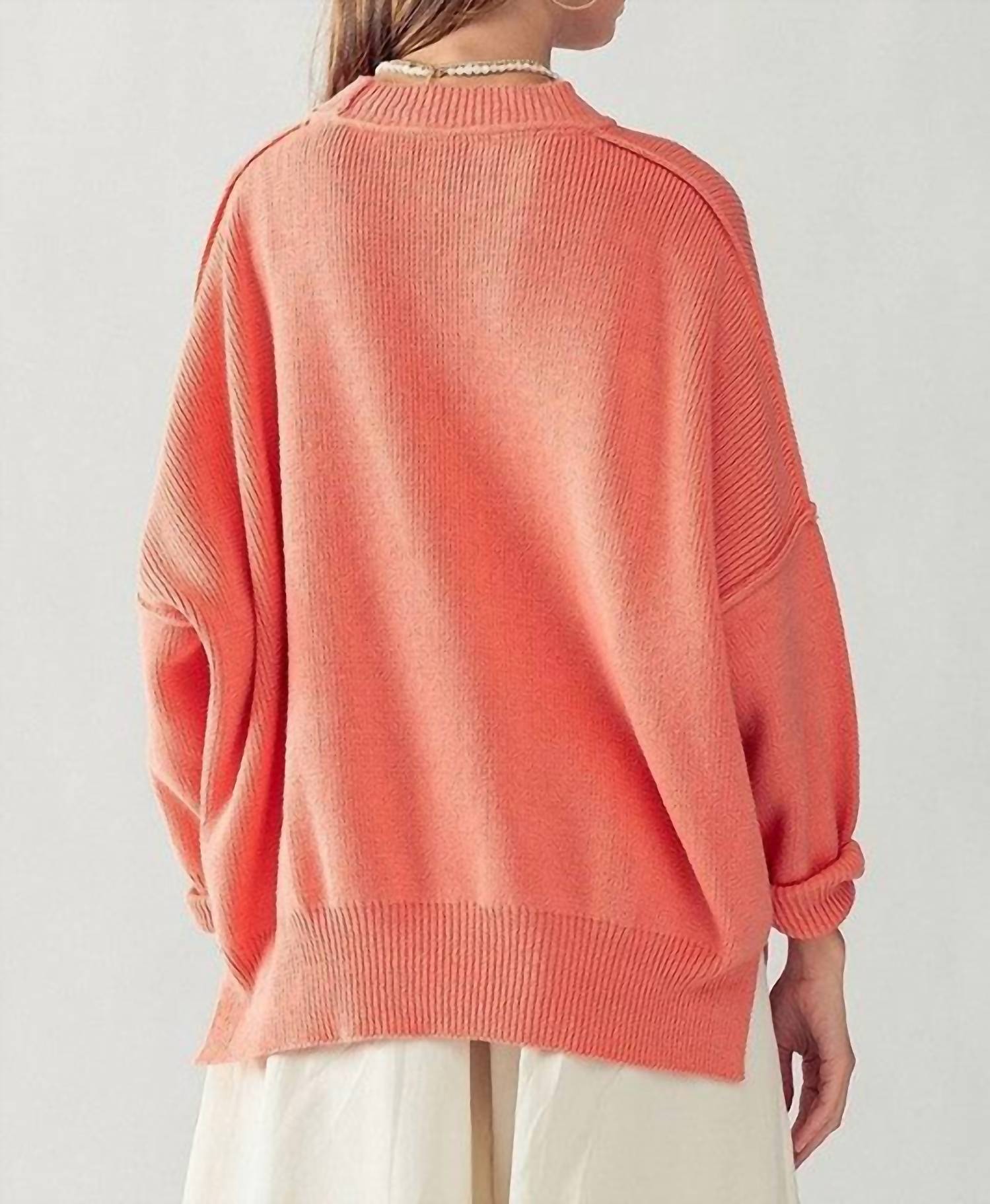 Urban Daizy - Side Slit Crew Neck Cozy Sweater