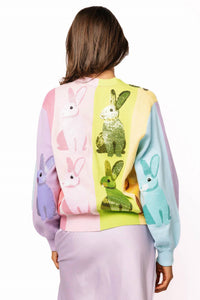 Queen Of Sparkles - Rainbow Colorblock Easter Bunny Button Up Cardigan