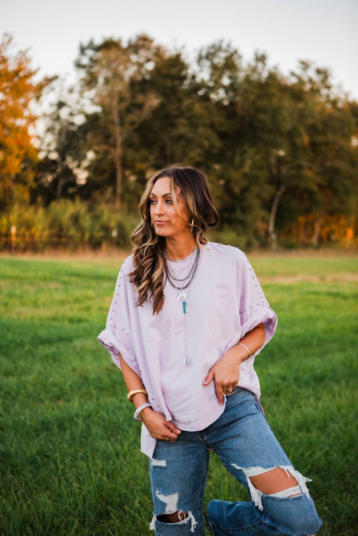 Blue B Hallie Studded Top in lavender - women's sweater