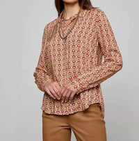 L'Agence Holly Long Sleeve Button Down Blouse in multi allover horse bit - women's blouse - detail view