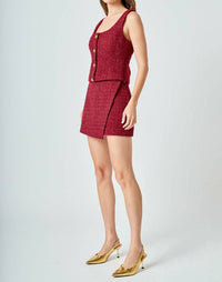 2.7 AUGUST APPAREL Holiday Chateau Tweed Mini Skirt in red - women's skirt - alternate view