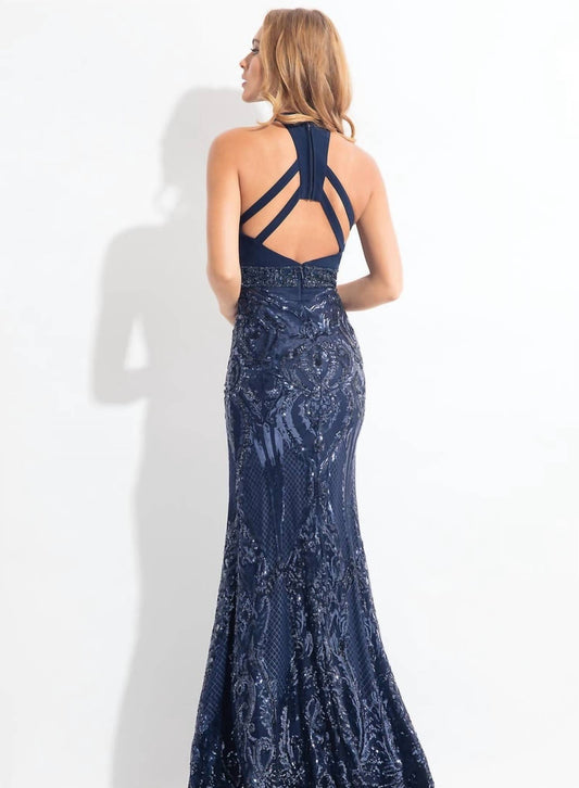 Rachel Allan - Plunging Neckline Sequin Prom Dress