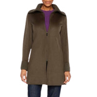 Kinross Knit Trim Zip Mock Coat in loden - women's jacket