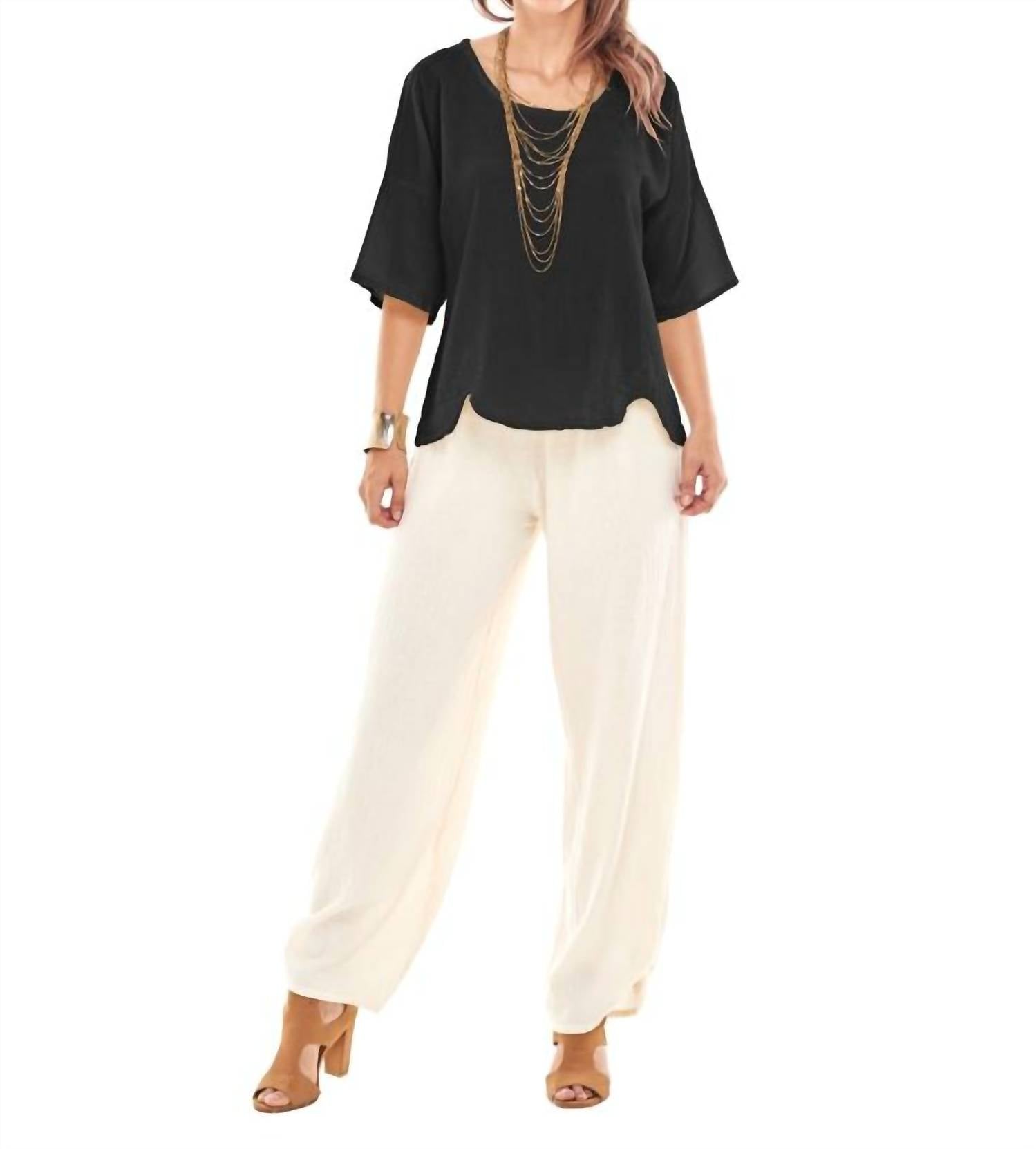 Oh My Gauze! Scallop Top in black 1 - women's blouse
