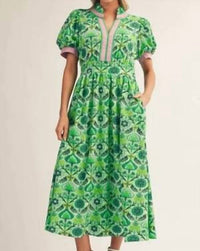 Jodifl - Short Sleeve Fitted Waist Midi Dress