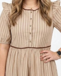 Heyson - Seersucker Stripe Pintucked Bow Back Midi Dress