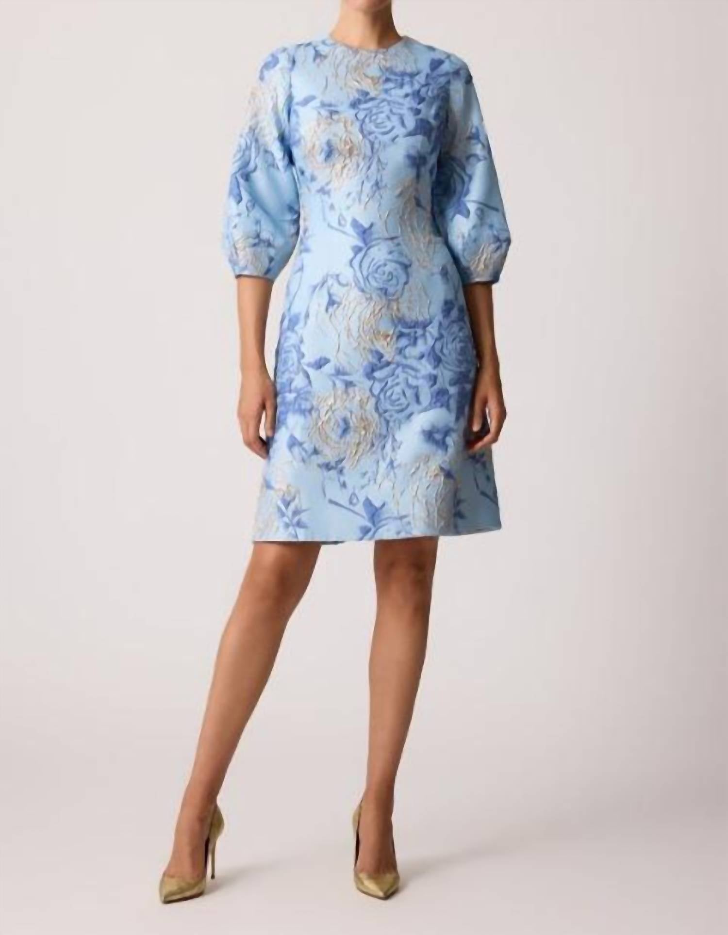 Teri Jon - Jacquard Elbow Sleeve Fit And Flare Dress