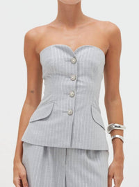 Patbo - Metallic Pinstripe Strapless Top