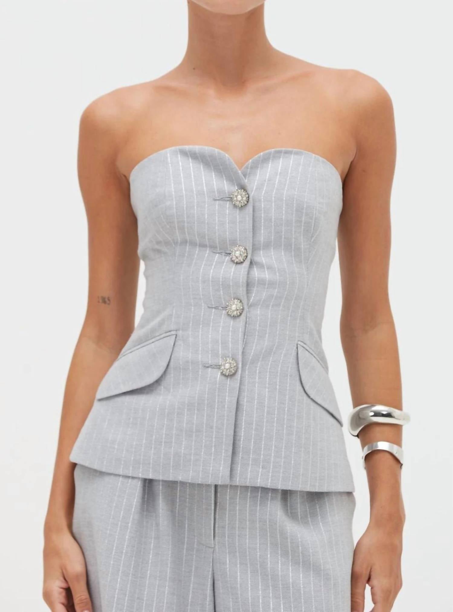Patbo - Metallic Pinstripe Strapless Top