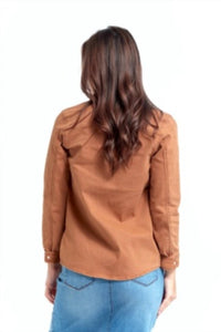 1822 Denim Women's Stretch Utility Jacket in maple - women's jacket - detail view