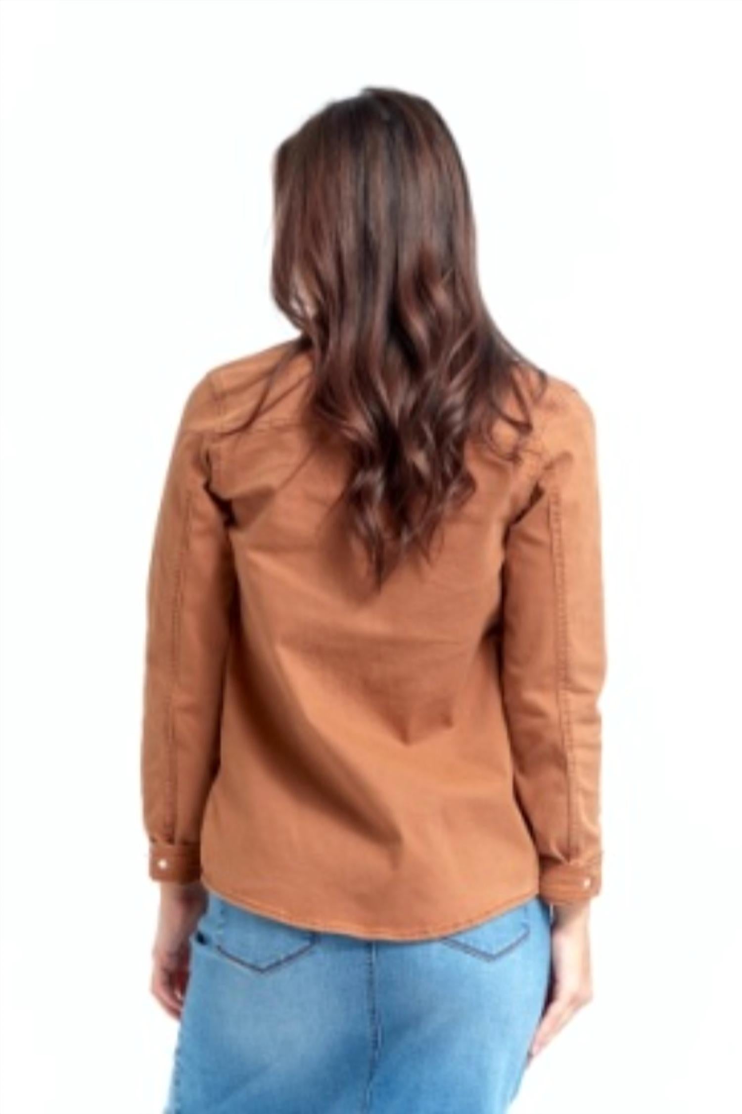 1822 Denim Women's Stretch Utility Jacket in maple - women's jacket - detail view