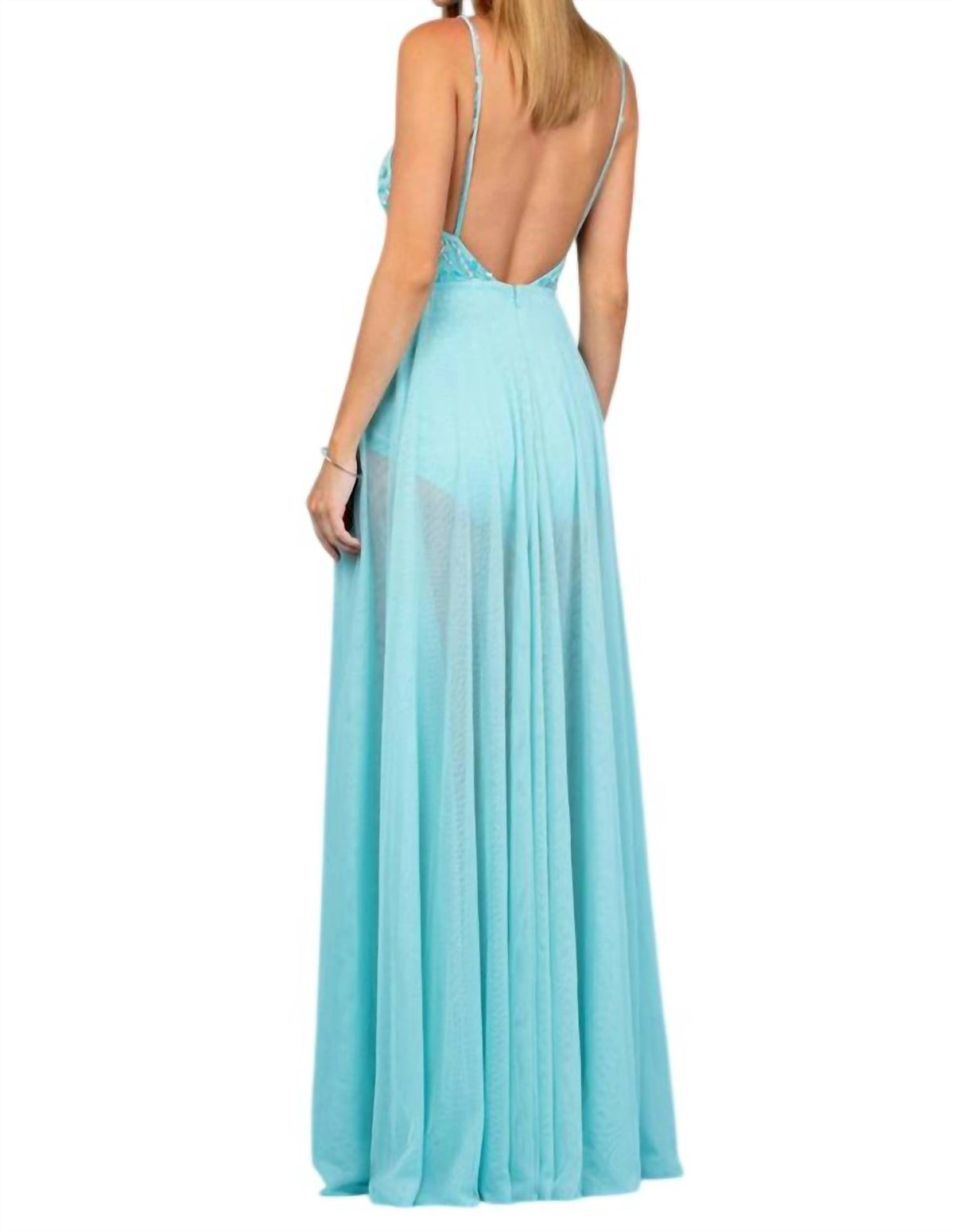 Scala - V-neck Floor-length Tulle Prom A-line Dress