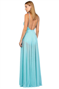 Scala - V-neck Floor-length Tulle Prom A-line Dress