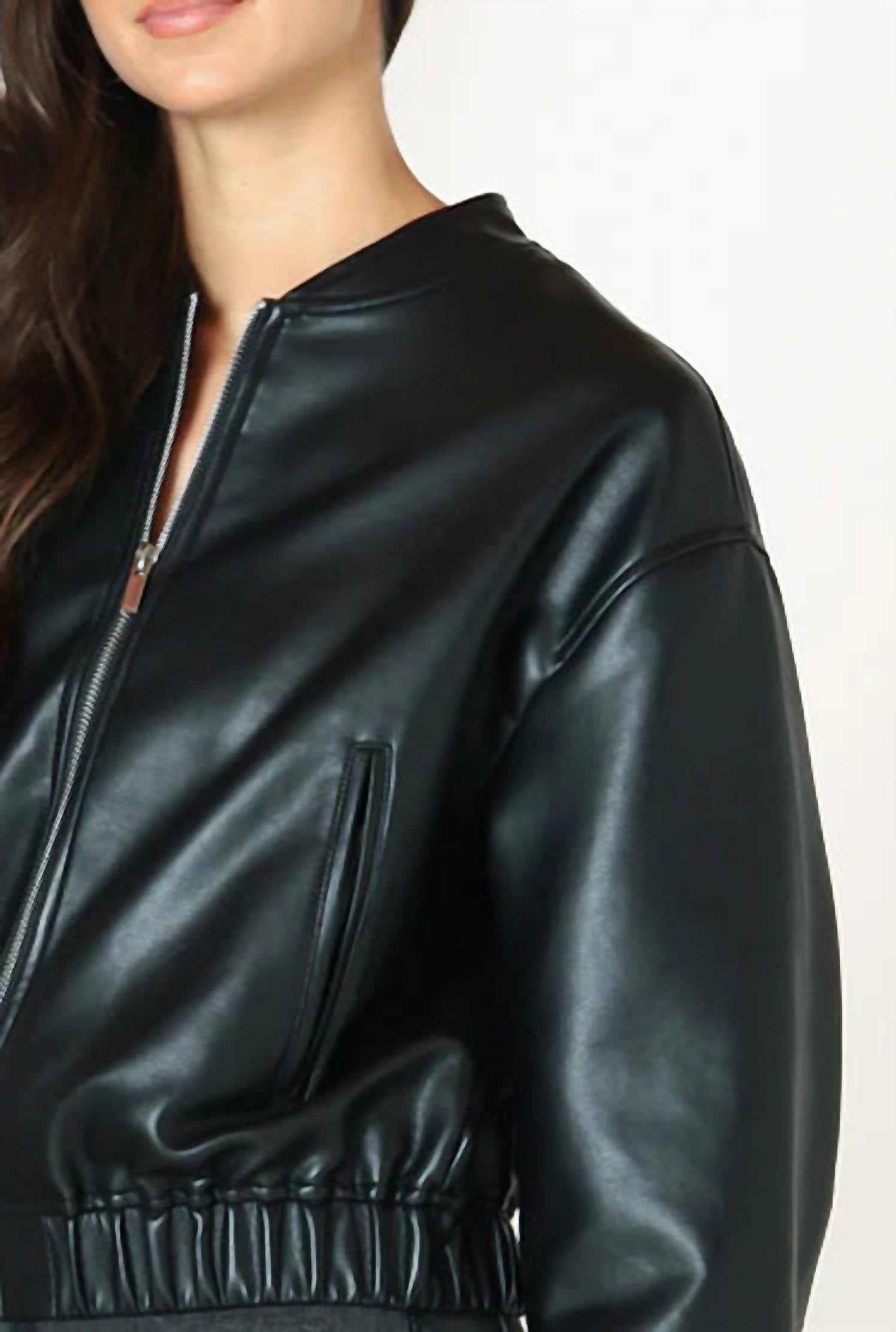 Dex - Faux Leather Bomber Jacket