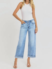 RISEN High Rise Ankle Boyfriend Cuffed Jeans in light wash - women's jeans - view 5
