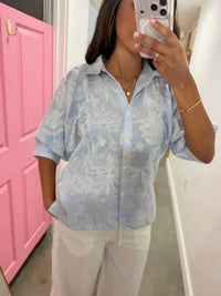 Easel - Puff Sleeve Embroidered Top