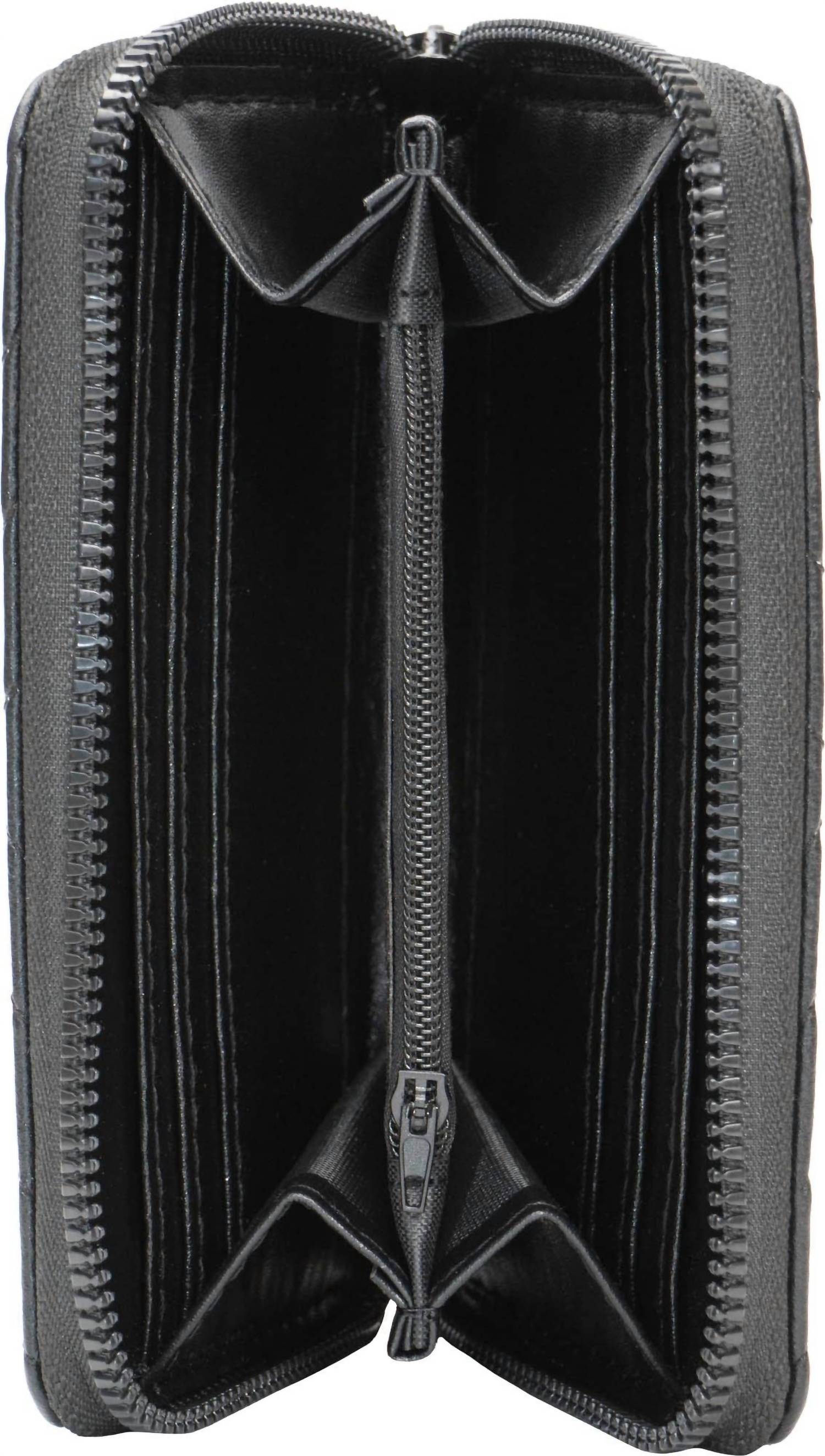 Rebecca & Rifka - Women's Smooth Basket Weave Quilt With Medallion Zip Indexer Wallet