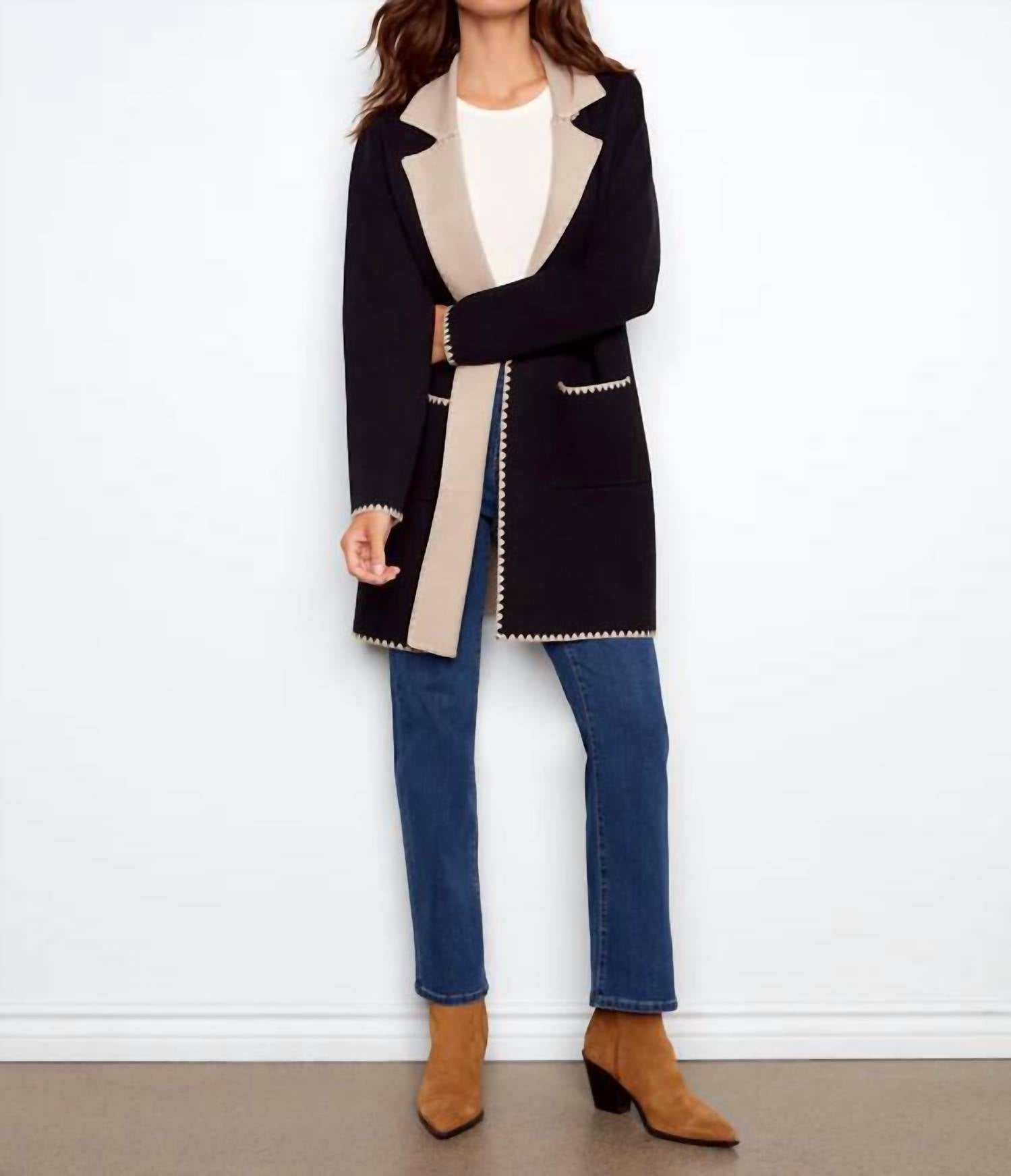 Charlie B - Solid Cardigan With Blanket Stitch