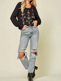 Andree By Unit - Floral Embroidered Pullover Top