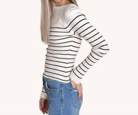 Miou Muse - Long Sleeve Stripe Pattern Ribbed Knitted Top