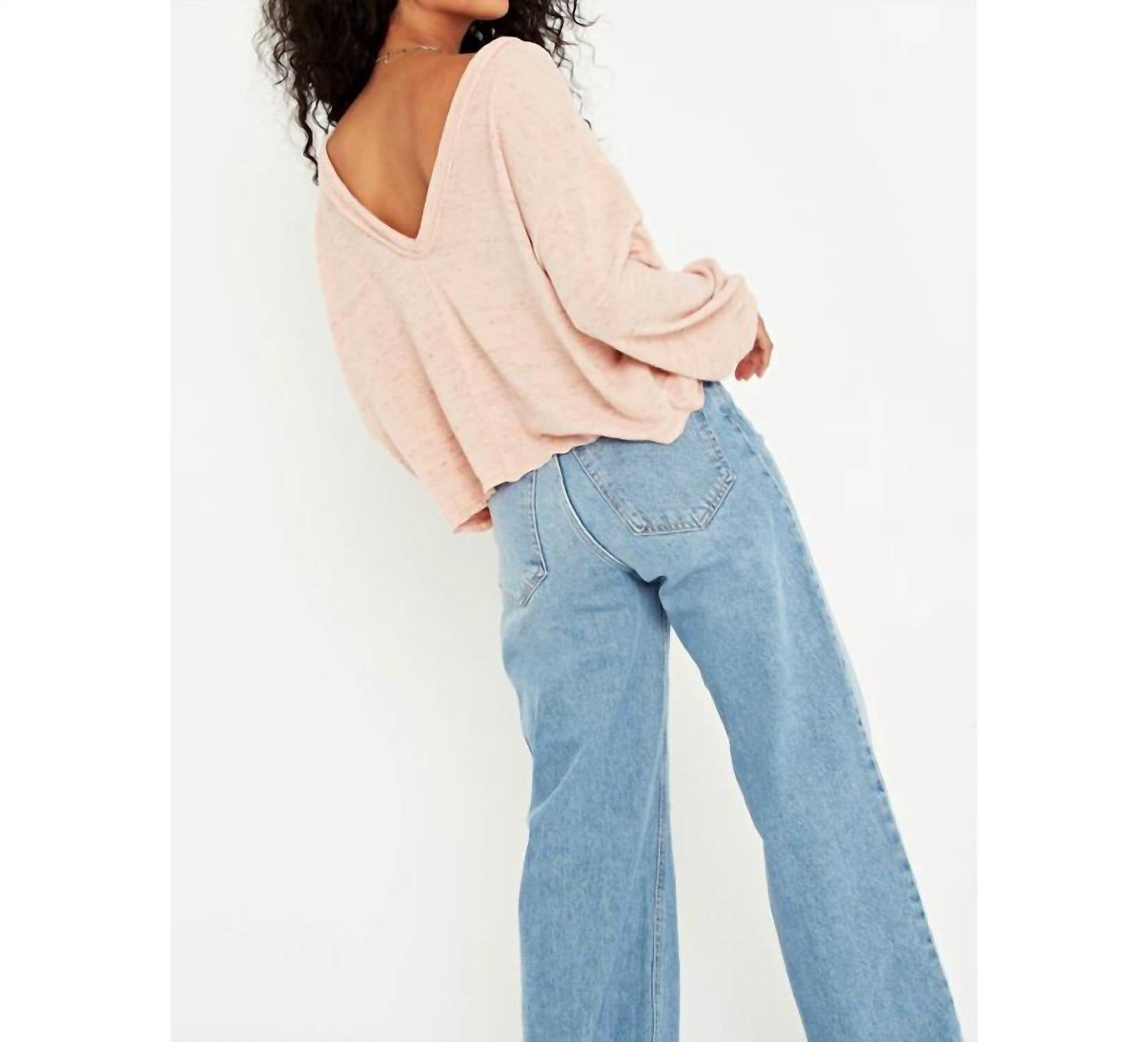 PROJECT SOCIAL T Major Crush V Back Cozy Sweater in rose - women's sweater - detail view