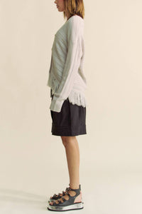 DAVI & DANI Fringed Stripe Knit Cardigan in silver grey - women's cardigan - alternate view