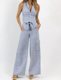 Olivaceous - Tate Striped Linen Pant