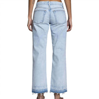 ASKK NY Women's Low Rise Straight Jeans in bleach destroy - women's jeans - detail view