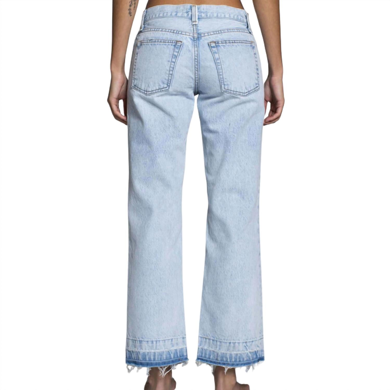 ASKK NY Women's Low Rise Straight Jeans in bleach destroy - women's jeans - detail view
