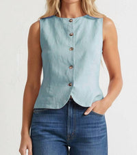 Naked Zebra - Sleeveless Woven Vest With Back Tie