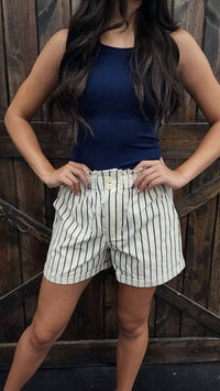 Bibi - Stripe Woven Waist Elastic Shorts