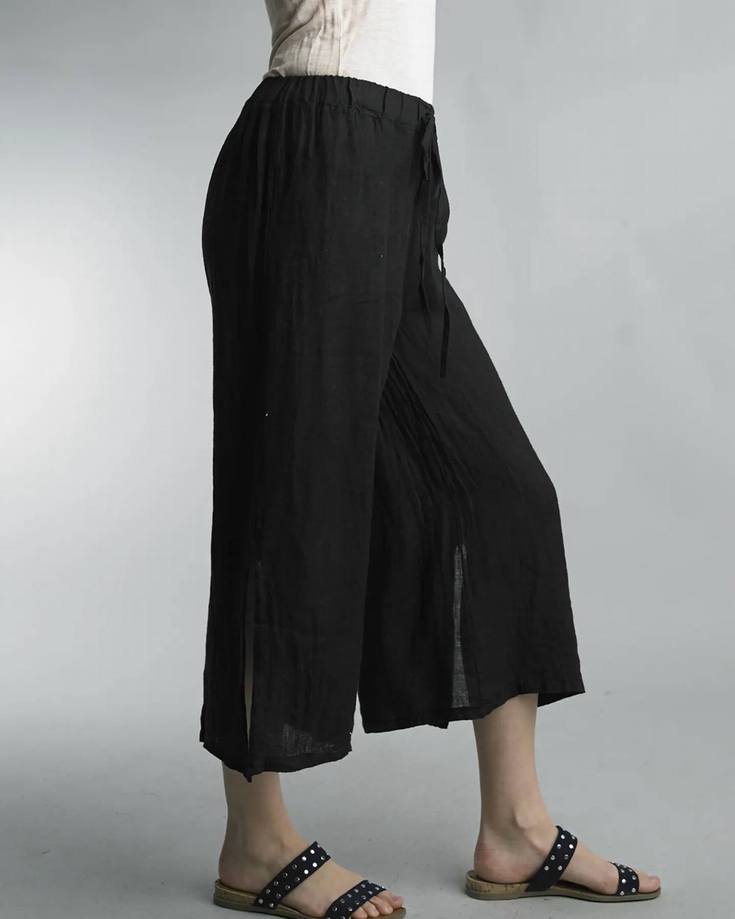 Tempo Paris - Linen Cropped Pants With Side Slits