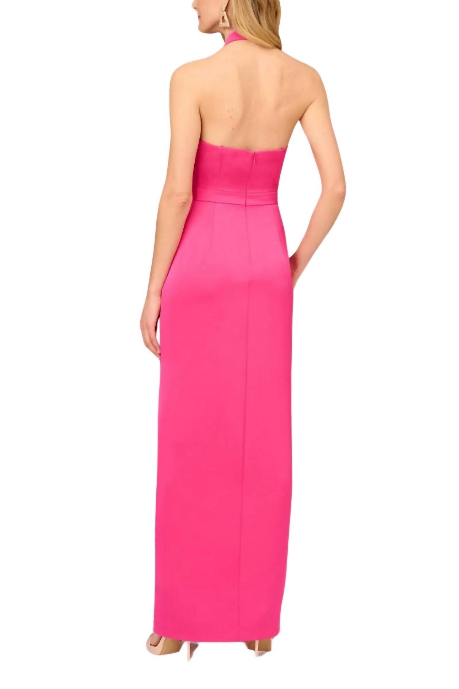 Aidan Mattox - Women's Satin Halter Rosette Accent Dress