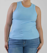 Never Fully Dressed - Ice Blue Ribbed Tank Top - Plus